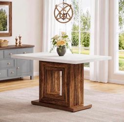 47-Inch Farmhouse Dining Table with Heavy Duty Pedestal, Rustic Wooden Eating Table. NO CHAIRS!!