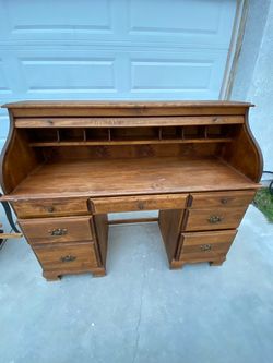 Vintage Wooden Roll Top Desk