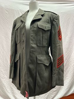 Vintage Military Wool Dress Jacket with Patches