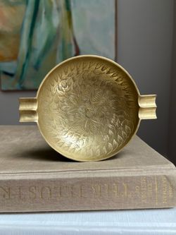Small Vintage Brass Etched Trinket Dish ( firm on price )