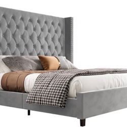 Upholstered King Size Tufted Bed (Grey) 