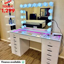 Luxury Glass Top Bluetooth White Vanity