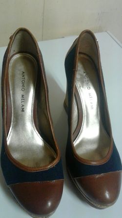 Antonio Melani Wedges- Color: Brown/Navy Blue