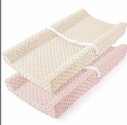 2Pack Minky Dots Plush Diaper Change Table Covers 33x17x7in