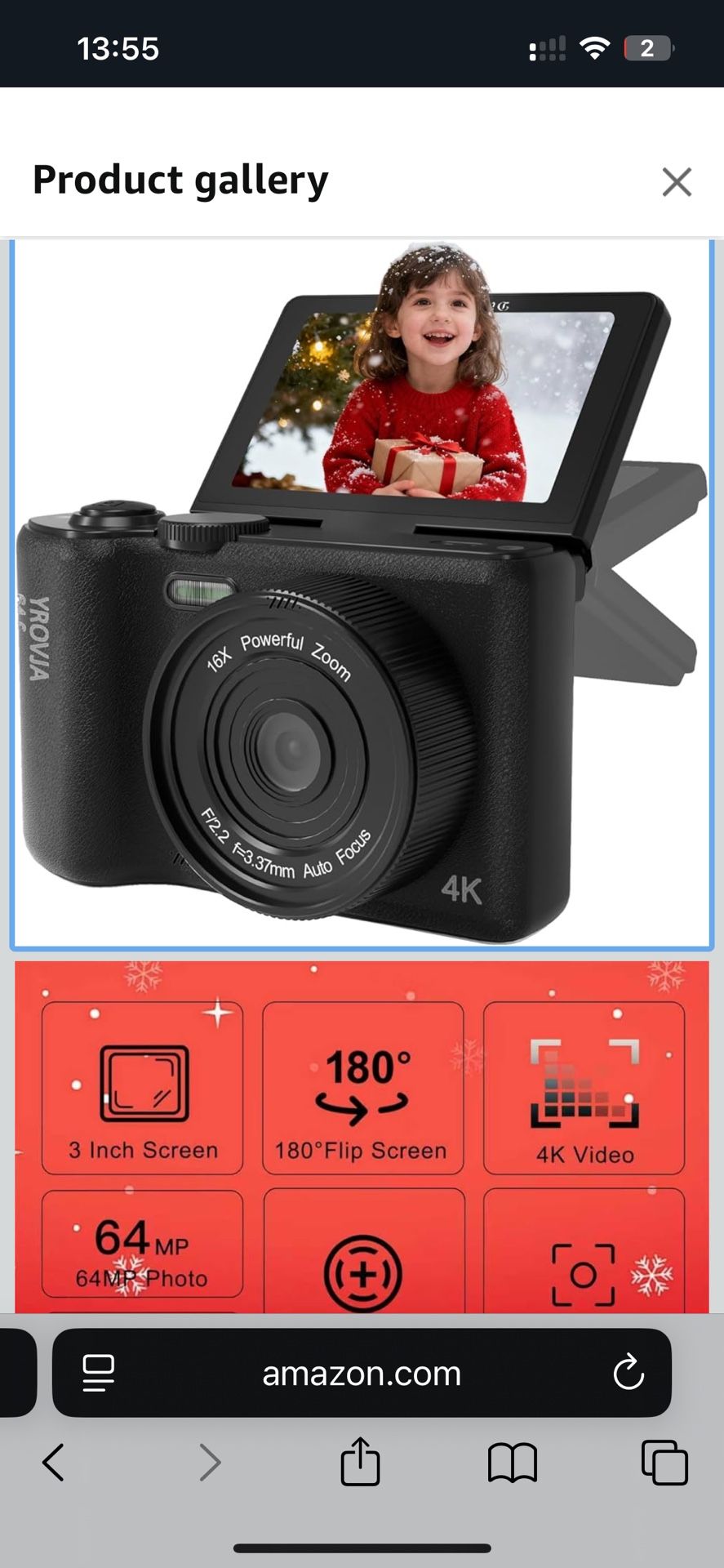 4K Digital Camera for Photography and Video, 2025 Latest 64MP Vlogging Camera for YouTube with 32G TF Card 180°Flip Screen Compact Travel Camera 16X Z