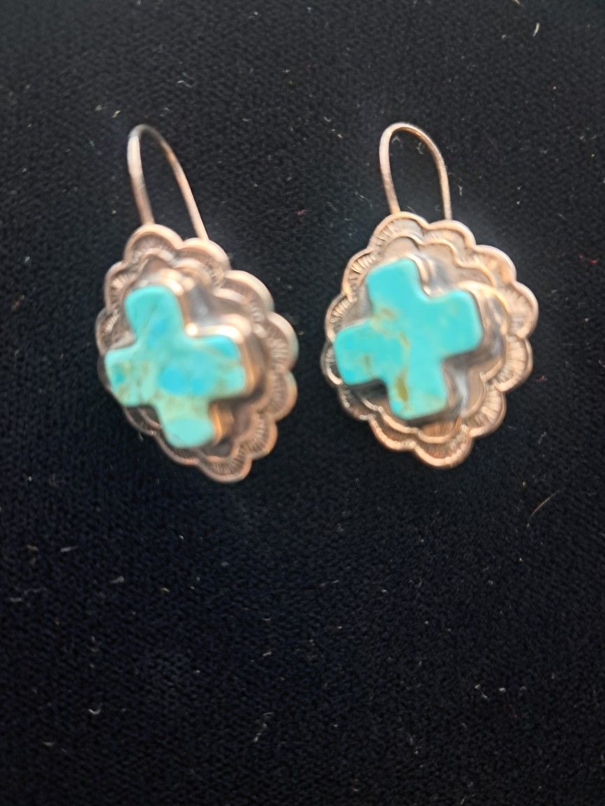 Vintage Turquoise Earrings 925 Silver 