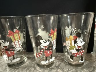 4 Tall Disney Glasses: 3-Christmas Magic & 1-Retro Disney 28 Drink Glasses 