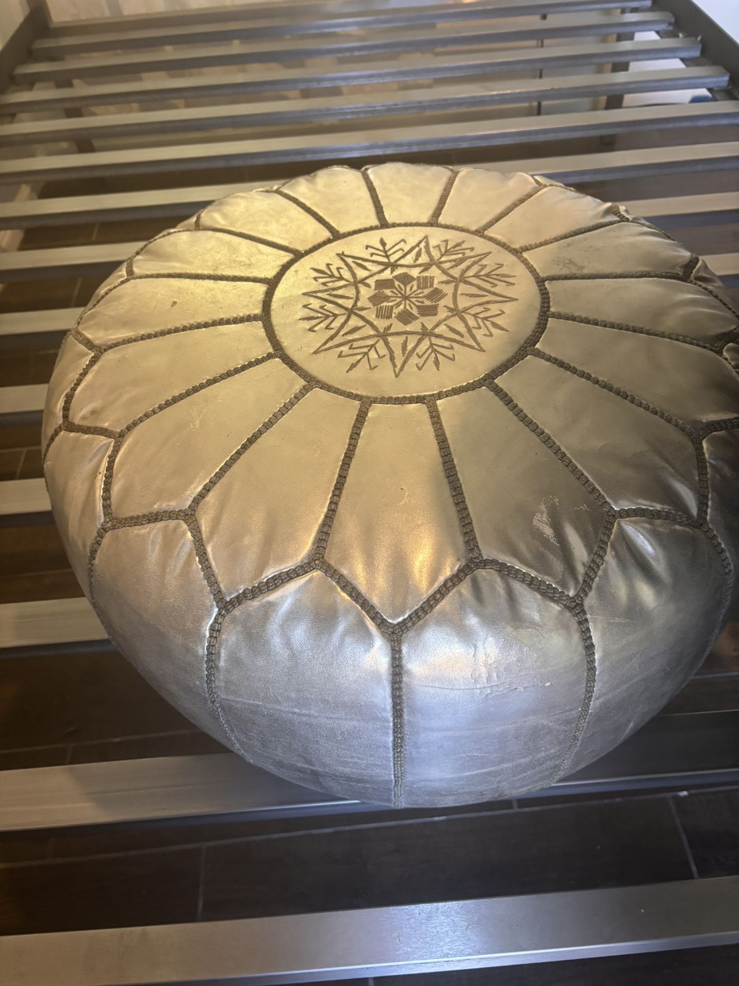Silver Leather Ottoman