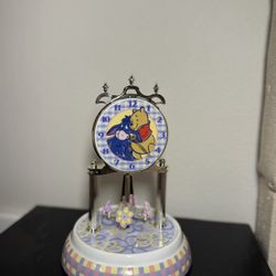 DISNEY WINNIE THE POOH Eeyore Anniversary Clock Pendulum Glass Dome Working