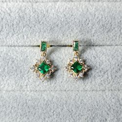 Emerald & White Sapphire Earrings 