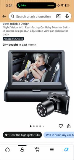 Rear-Facing Car Baby Monitor with Night Vision Camera