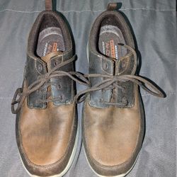 SKECHERS MEN'S ELENT - LEVEN BROWN LEATHER CASUAL SHOES - SIZE 11 - PREOWNED