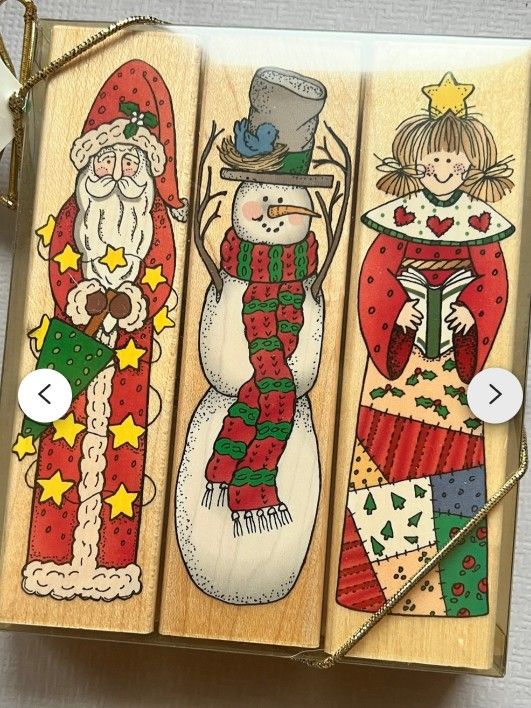 Vintage Rubber Stamp Set of 3 Tall Christmas Stapms