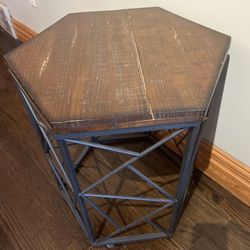 Hexagon Wood & Metal End Table