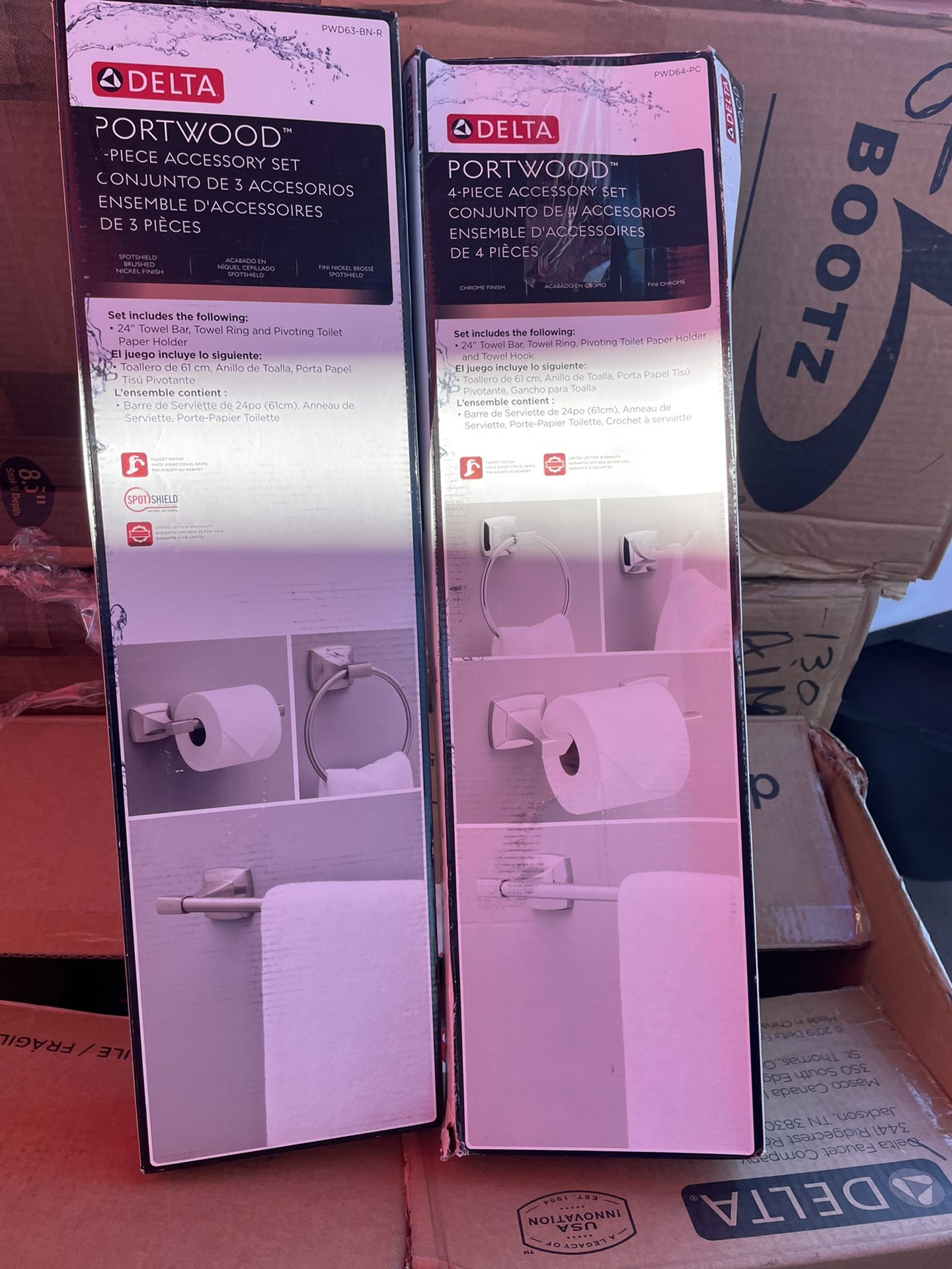 Delta Portwood 3-Piece Bath Hardware Set with 24 in. Towel Bar Toilet Paper Holder and Towel Ring in Brushed Nickel