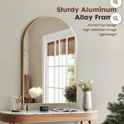 26" X 38" Arched Gold Framed Mirror 