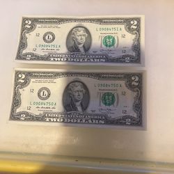 2 Two Dollar Bills “2013” 