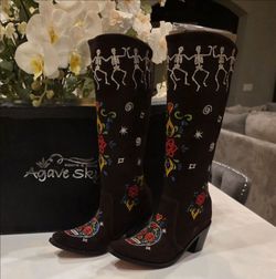 🔥 RARE COLLECTOR’S ITEM NEW Agave Sky Dancing Skeletons Western Cowboy Boots Women’s 6.5 Black | Retail $395 — SALE $225