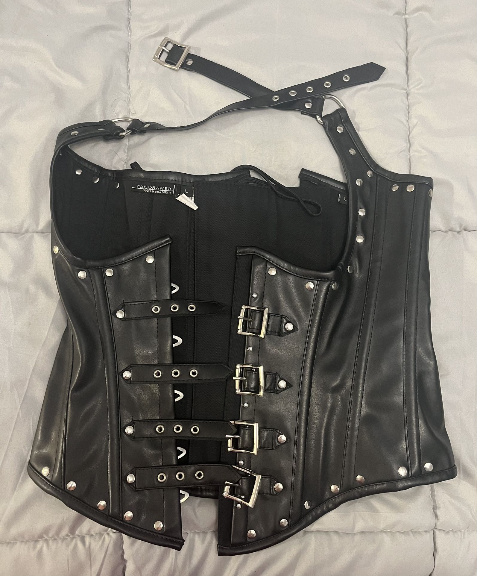 Women’s black leather corset Size Large 