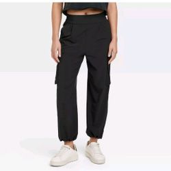 JoyLab Women's Cinch Hem Woven Cargo Pants High Rise Casual Fit Size S elastic