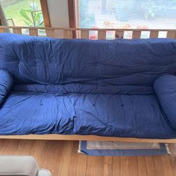 Futon, Blue, Maple Frame