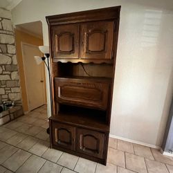 Tall Dark Wood Secretary Cabinet Hutch