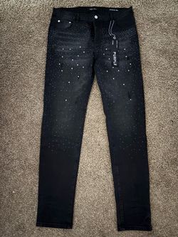 Black Rhinestones Purple Jeans (34)
