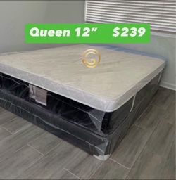 12” Queen Plush Pillow Top Mattress Set $239 | Brand New