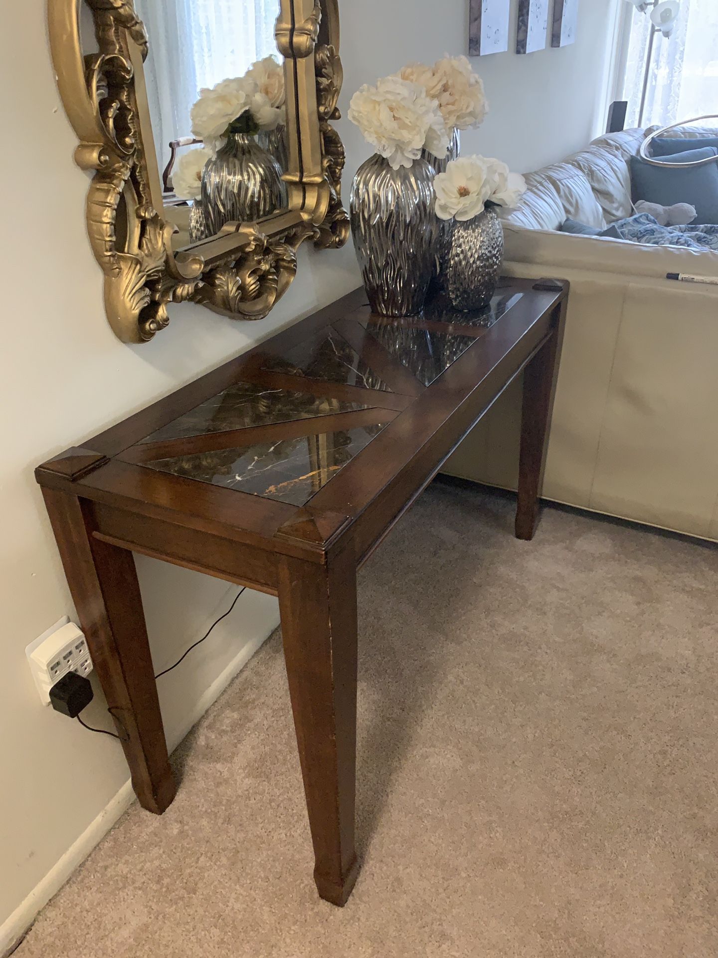 Solid wood and marble sofa table or console table