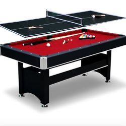 6 Ft Pool Table, with Ping Pong Multi Game Combo Tables