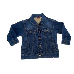 vintage Baby Gap Toddler Denim jean jacket  brown inner shell near collar  size 4 Toddler button down denim jacket, with adjustable button straps on t