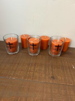 3 FAITH, HOPE & BELIEVE glass votive candle holders.