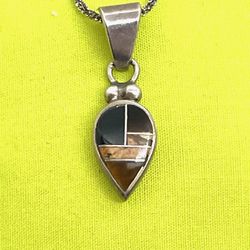 18” Sterling Inlaid Brown Stone Necklace 