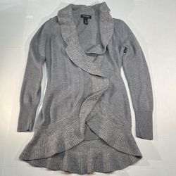 White House Black Market Long Sleeve Ruffle Flap Cardigan Grey Shawl Womens Size Small