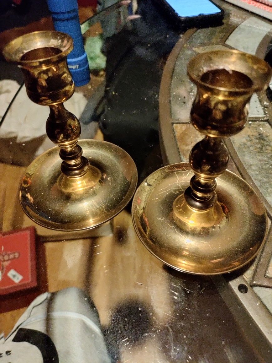 Pair Of Brass Candlestick Candle Holders