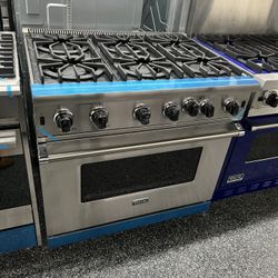Stainless Steel Viking 36” Wide Gas Range Stove Convection