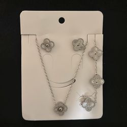 Silver Clover Necklace, Bracelet & Earrings Set