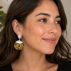 Women's yellow zebra striped enamel earrings
