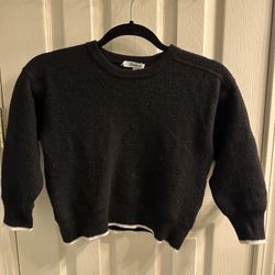Madewell 100% merino wool cropped sweater — black w/white trim — shrunk fits xxs