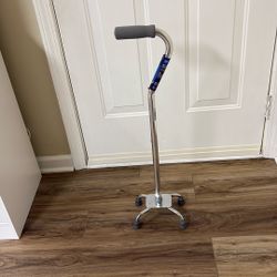 New Quad Cane - Adjustable Walking Cane with A Large Four-Pronged Base for Extra Stability - Foam Padded Offset Handle for Secure & Comfort Grip - Wor