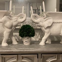 2 Z Gallerie White Ceramic Elephants