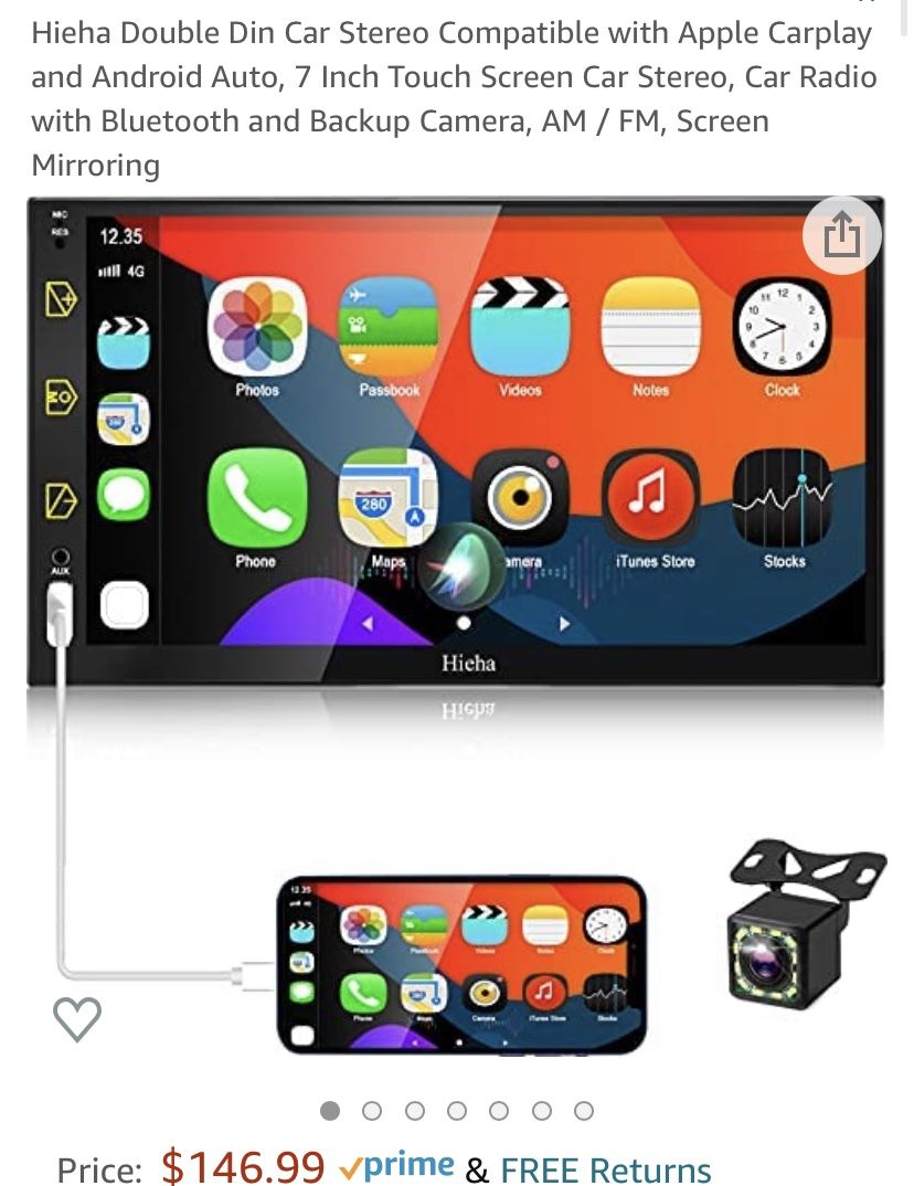 Double Din Car Stereo Compatible with Apple Carplay and Android Auto, 7 Inch Touch Screen Car Stereo, Car Radio with Bluetooth and Backup Camera, AM /