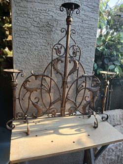 1880s  French Style Wrought Iron Metal Leaf Candelabra Fire Screen