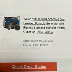 Westinghouse Portable Generator W/Gen7(contact info removed)/7500 Watt Gas