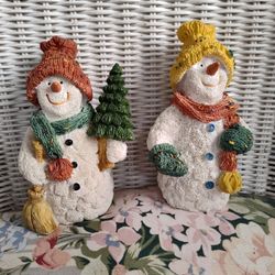 Snowmen Ceramic Figurines 2x