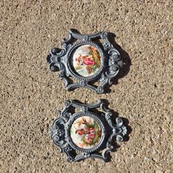 Antique Pewter/ Porcelain Wall Decorations