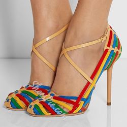 Beautiful suede heels, multicolor heels, (blue, green, yellow and red heels) size 8