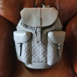 COACH Warner Backpack In Signature Leather Grey/Gray