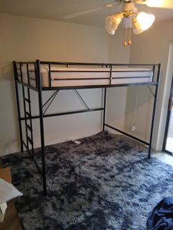 Black Metal Loft Bed Frame with Ladder