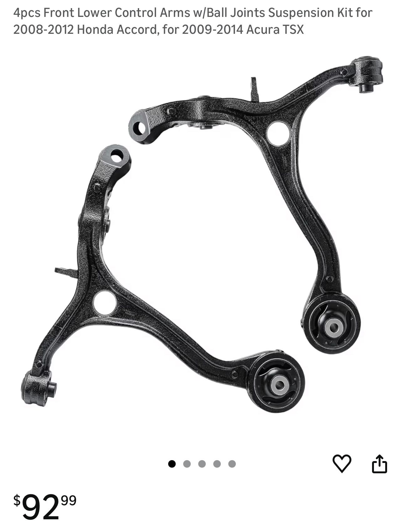 2008-2012 Honda Accord, for 2009-2014 Acura TSX 4pcs Front Lower Control Arms w/Ball Joints Suspension Kit for